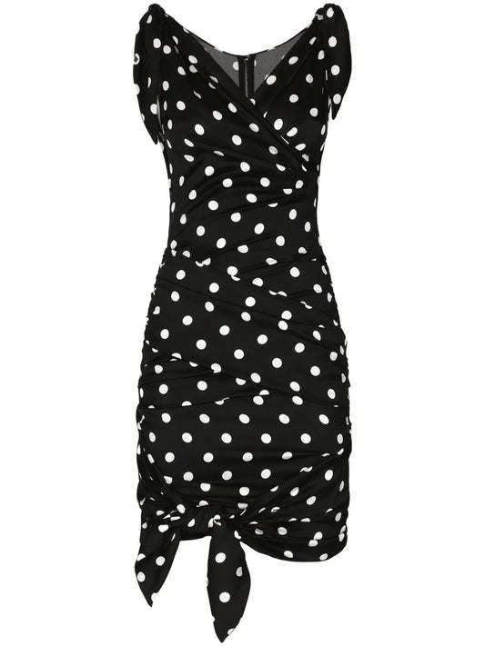 Polka-Dot Draped Mini Dress