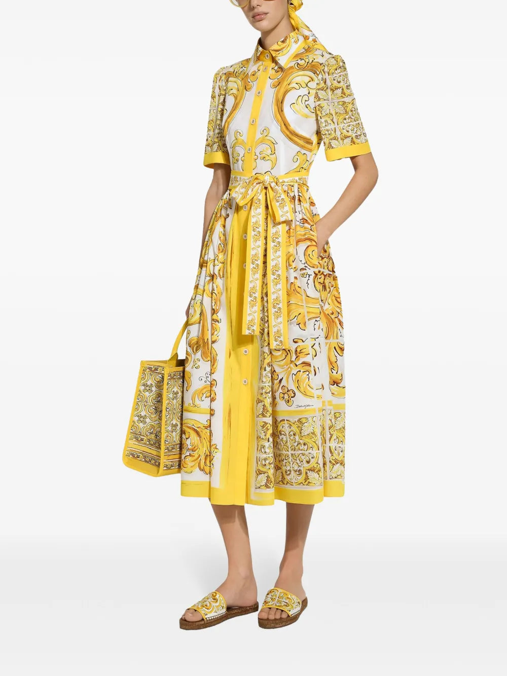 Majolica-Print Cotton Shirtdress