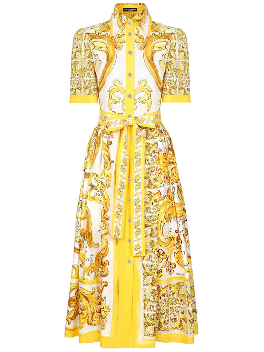 Majolica-Print Cotton Shirtdress