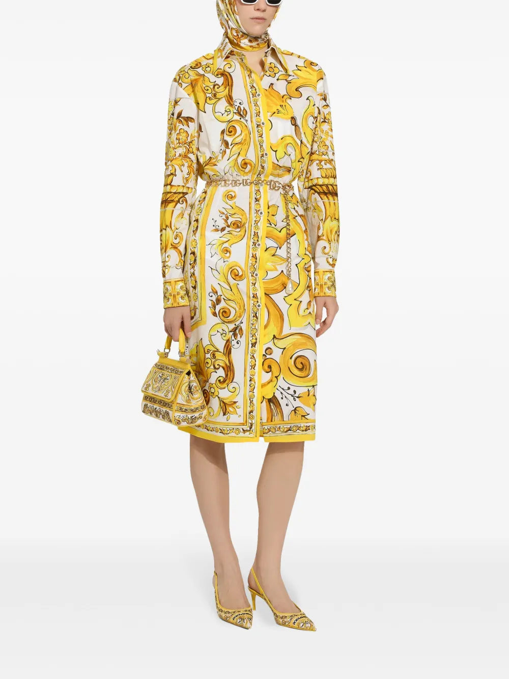 Majolica-Print Cotton Shirtdress