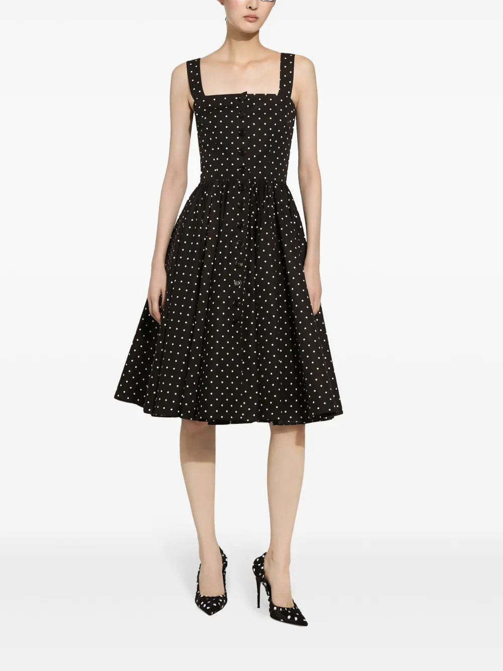 Polka-Dot Cotton Midi Dress