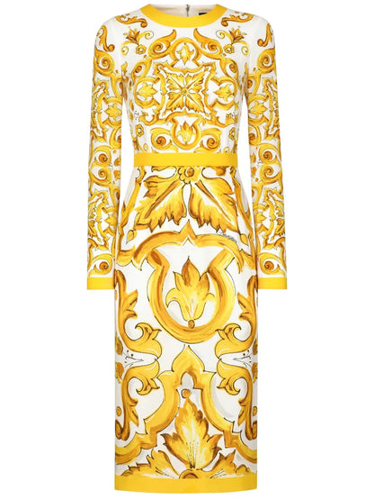 Majolica-Print Sheath Dress