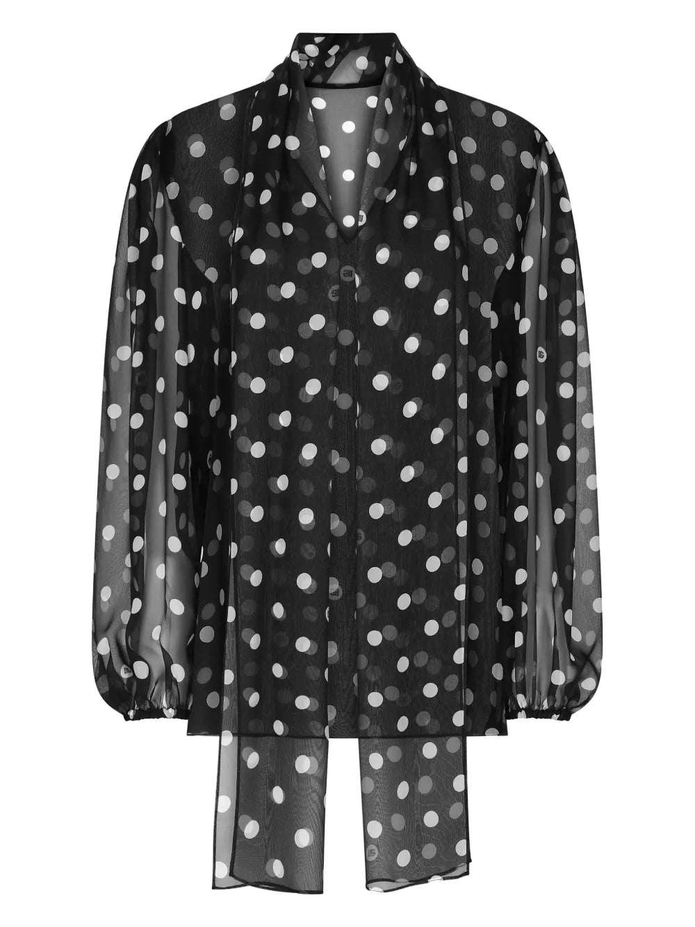 Polka-Dot Print Pussy-Bow Shirt