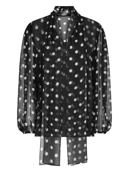 Polka-Dot Print Pussy-Bow Shirt