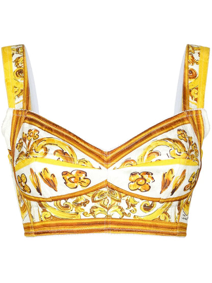 Majolica-Print Cotton Crop Top