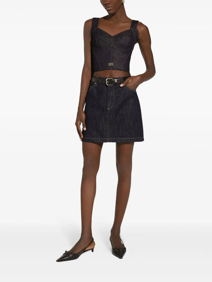 Logo-Tag Denim Corset Top