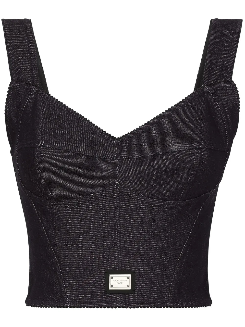 Logo-Tag Denim Corset Top
