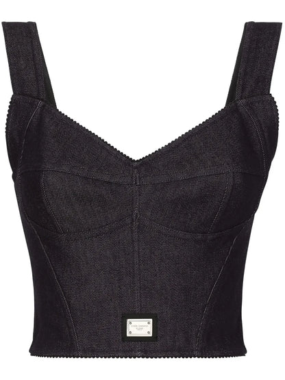 Logo-Tag Denim Corset Top
