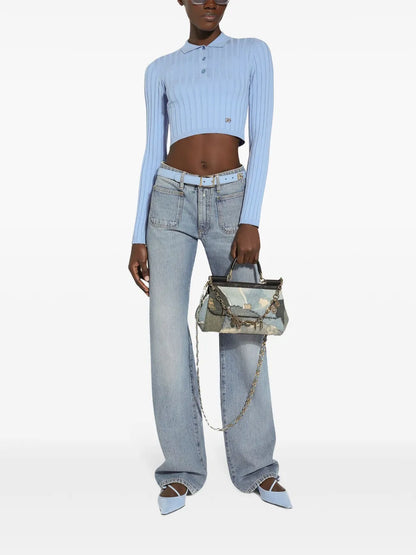 Patch Pockets Tapered-Legged Jeans