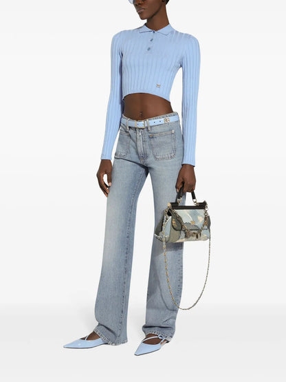 Patch Pockets Tapered-Legged Jeans