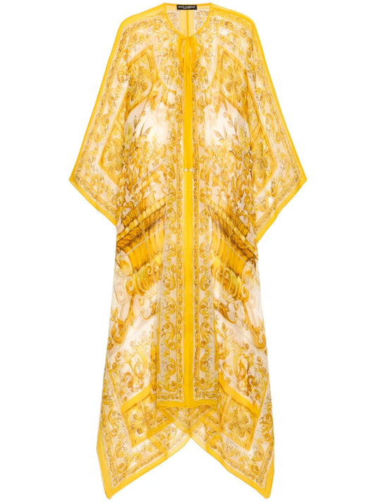 Majolica-Print Chiffon Kaftan