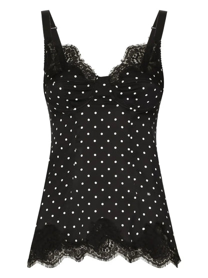 Polka Dot-Print Lace Top