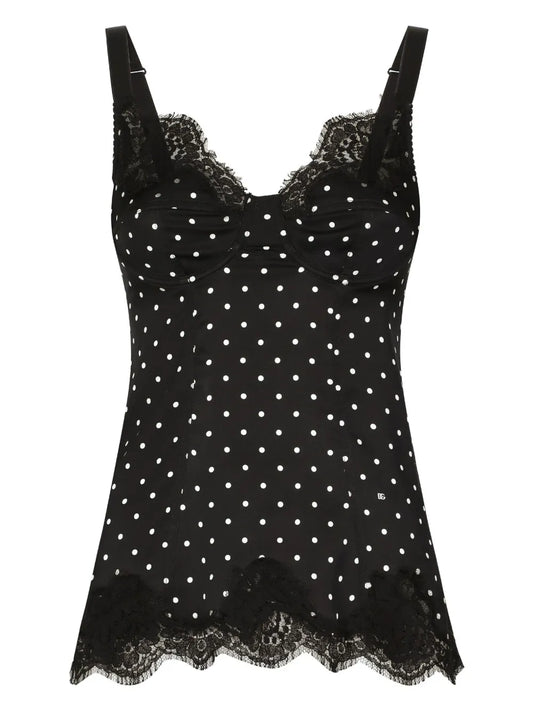 Polka Dot-Print Lace Top