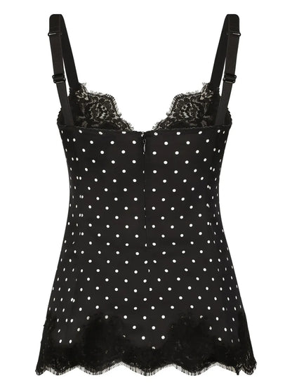 Polka Dot-Print Lace Top