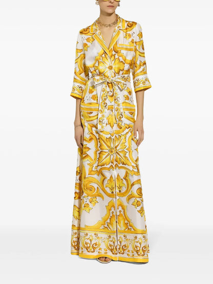 Majolica-Print Twill Shirt Dress