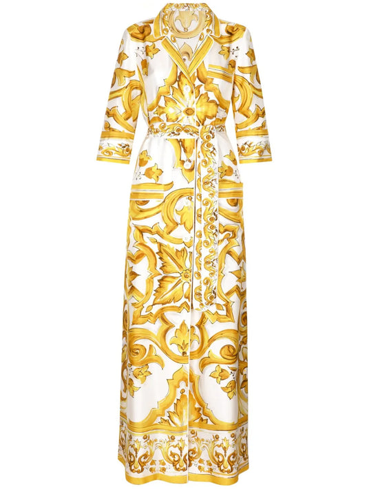 Majolica-Print Twill Shirt Dress