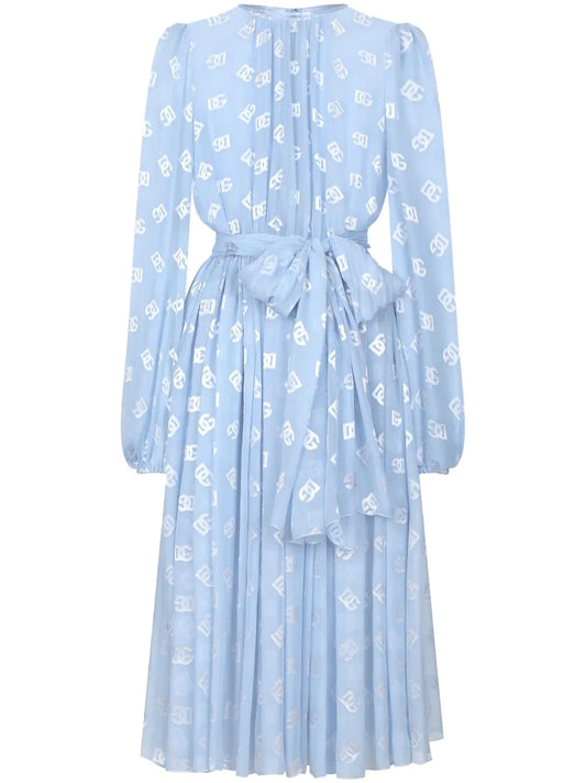 Monogram-Jacquard Chiffon Midi Dress