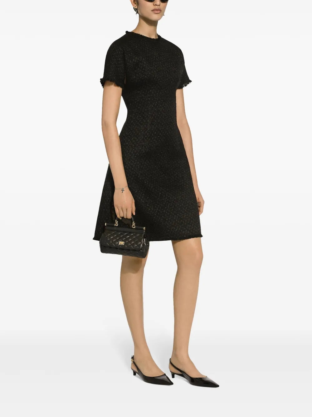 Appliqué-Logo Bouclé Mini Dress