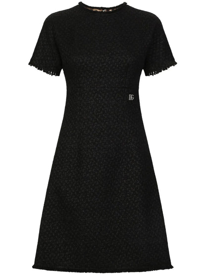 Appliqué-Logo Bouclé Mini Dress