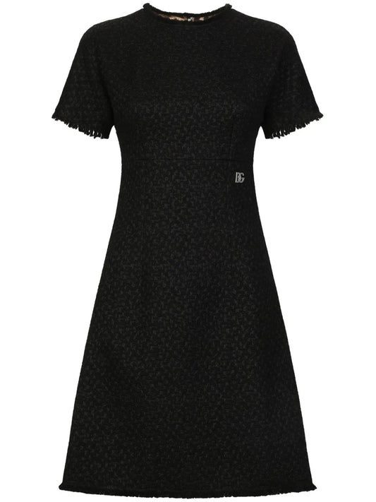 Appliqué-Logo Bouclé Mini Dress