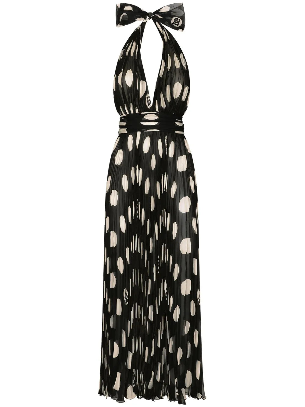 Polka-Dot Pleated Midi Dress