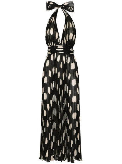 Polka-Dot Pleated Midi Dress