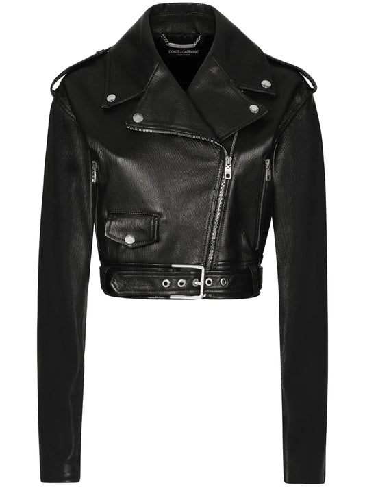 Cropped Leather Biker Jacket