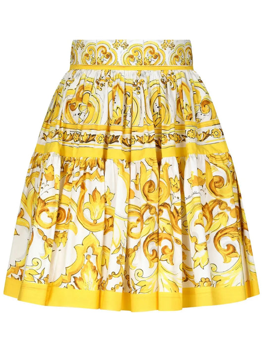 Majolica-Print Pleated Skirt