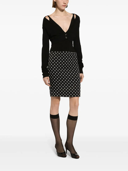 Polka-Dot Print Pencil Skirt