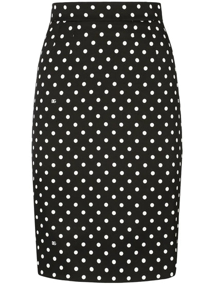 Polka-Dot Print Pencil Skirt