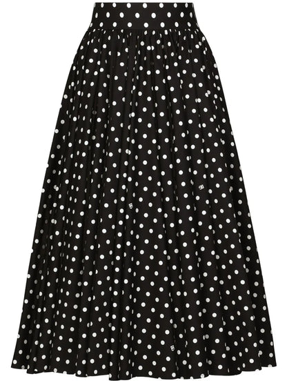 Polka-Dot Cotton Midi Skirt