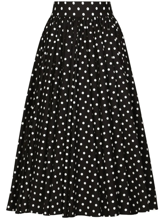 Polka-Dot Cotton Midi Skirt