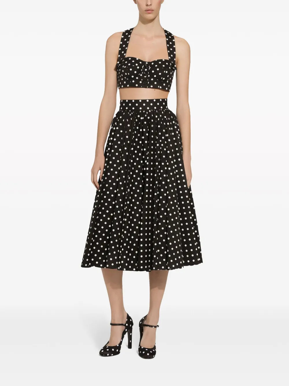 Polka-Dot Cotton Midi Skirt