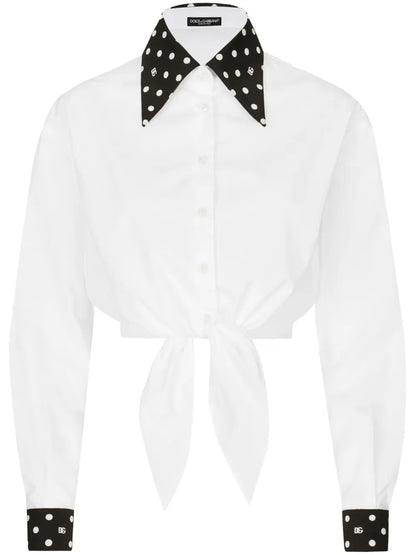 Polka-Dot Print Cropped Shirt