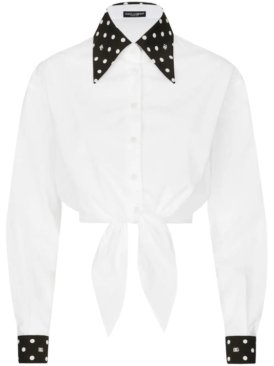 Polka-Dot Print Cropped Shirt