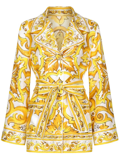 Majolica-Print Belted Shirt