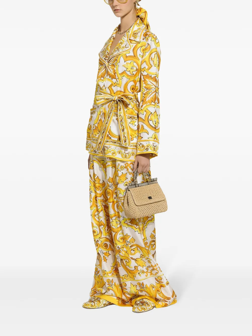 Majolica-Print Belted Shirt
