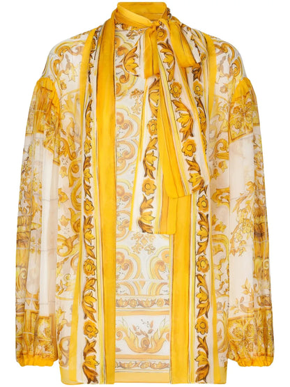 Majolica-Print Silk Blouse