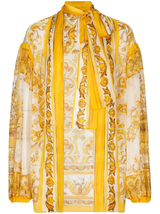 Majolica-Print Silk Blouse