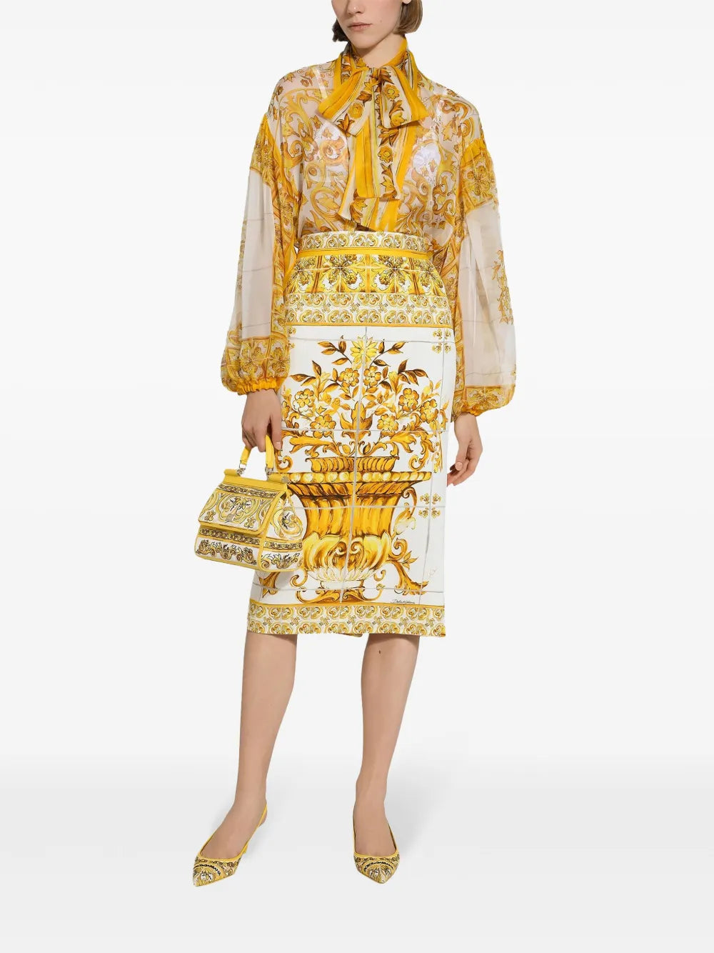 Majolica-Print Silk Blouse