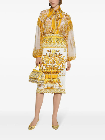 Majolica-Print Silk Blouse