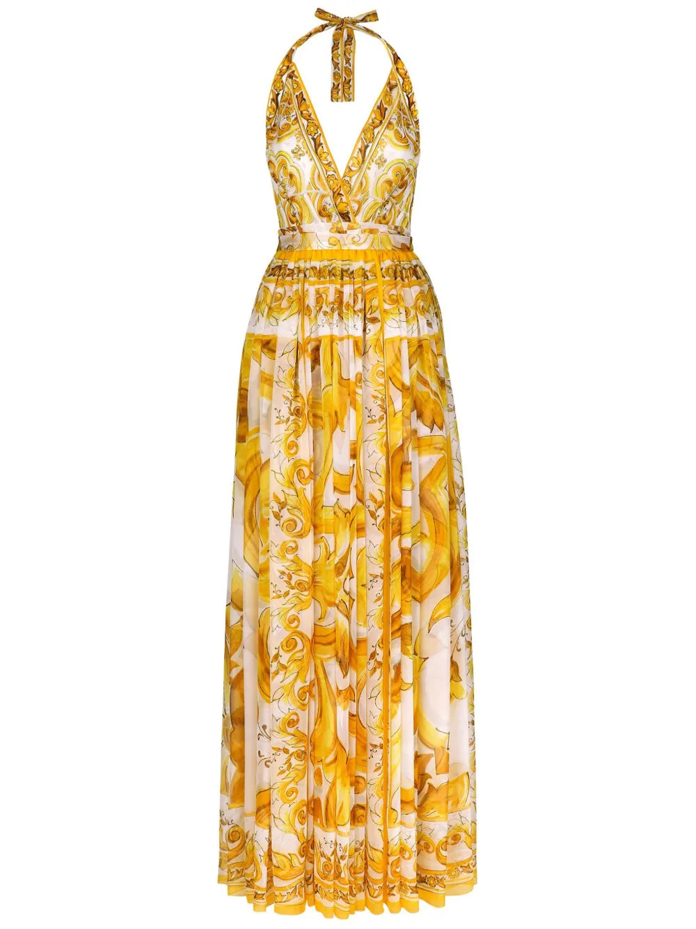 Majolica-Print Chiffon Maxi Dress