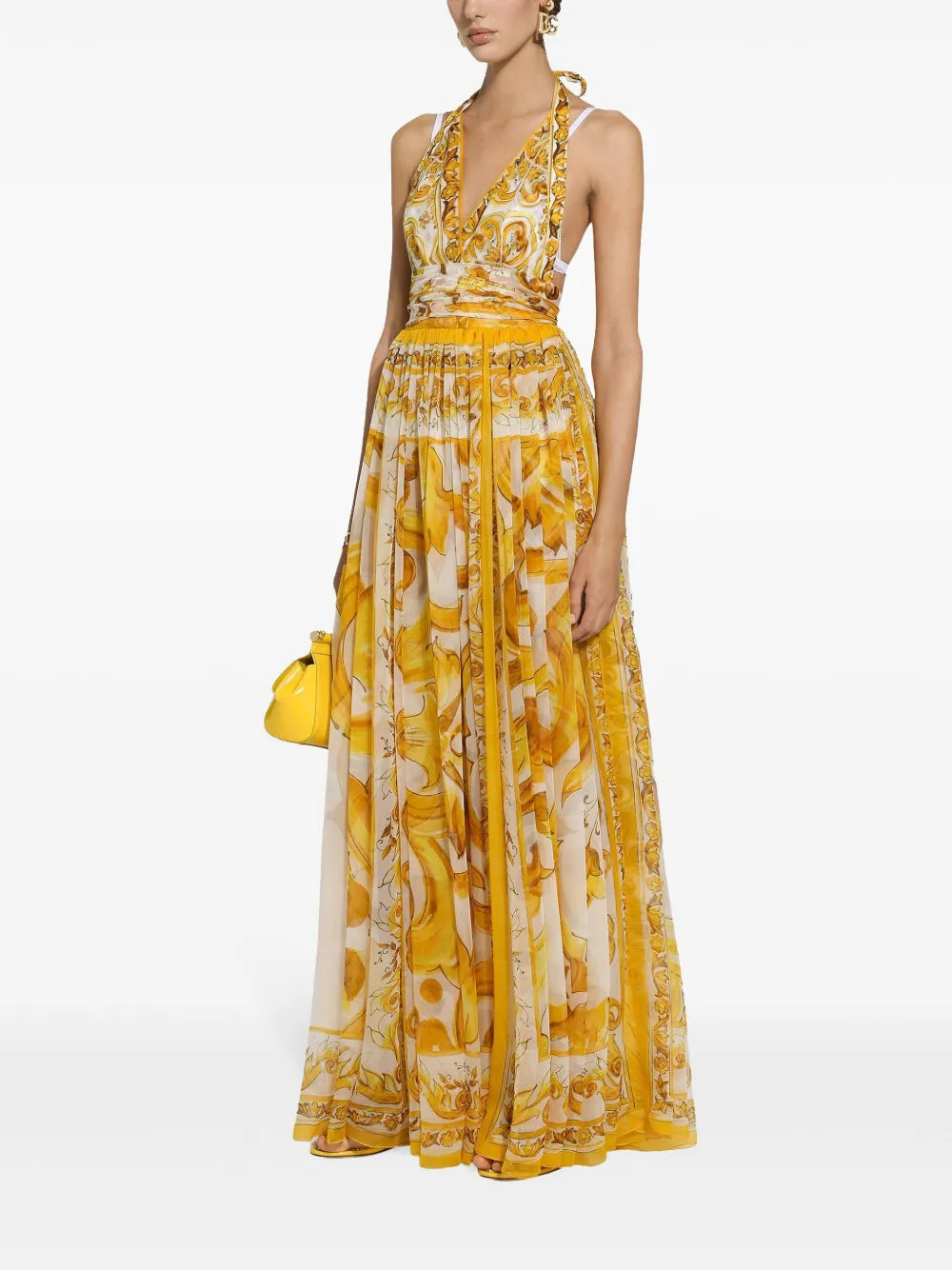 Majolica-Print Chiffon Maxi Dress