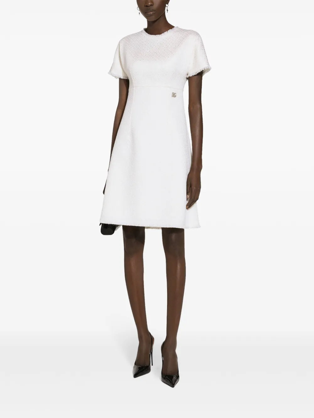 Appliqué-Logo Bouclé Mini Dress