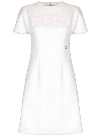 Appliqué-Logo Bouclé Mini Dress