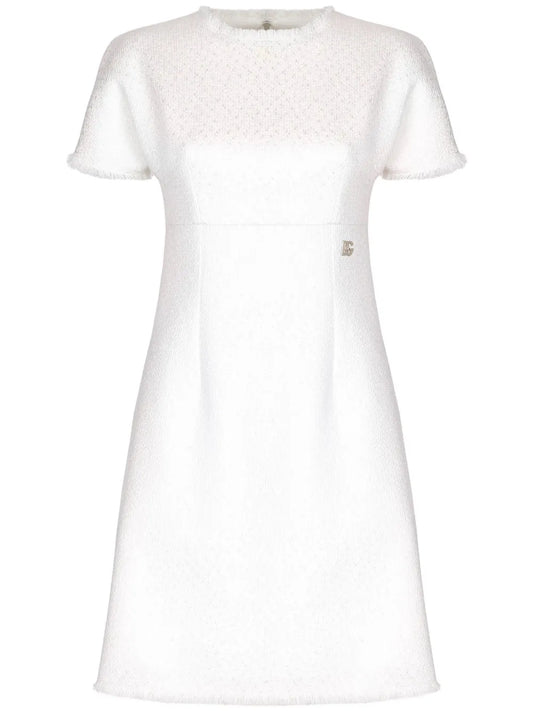 Appliqué-Logo Bouclé Mini Dress