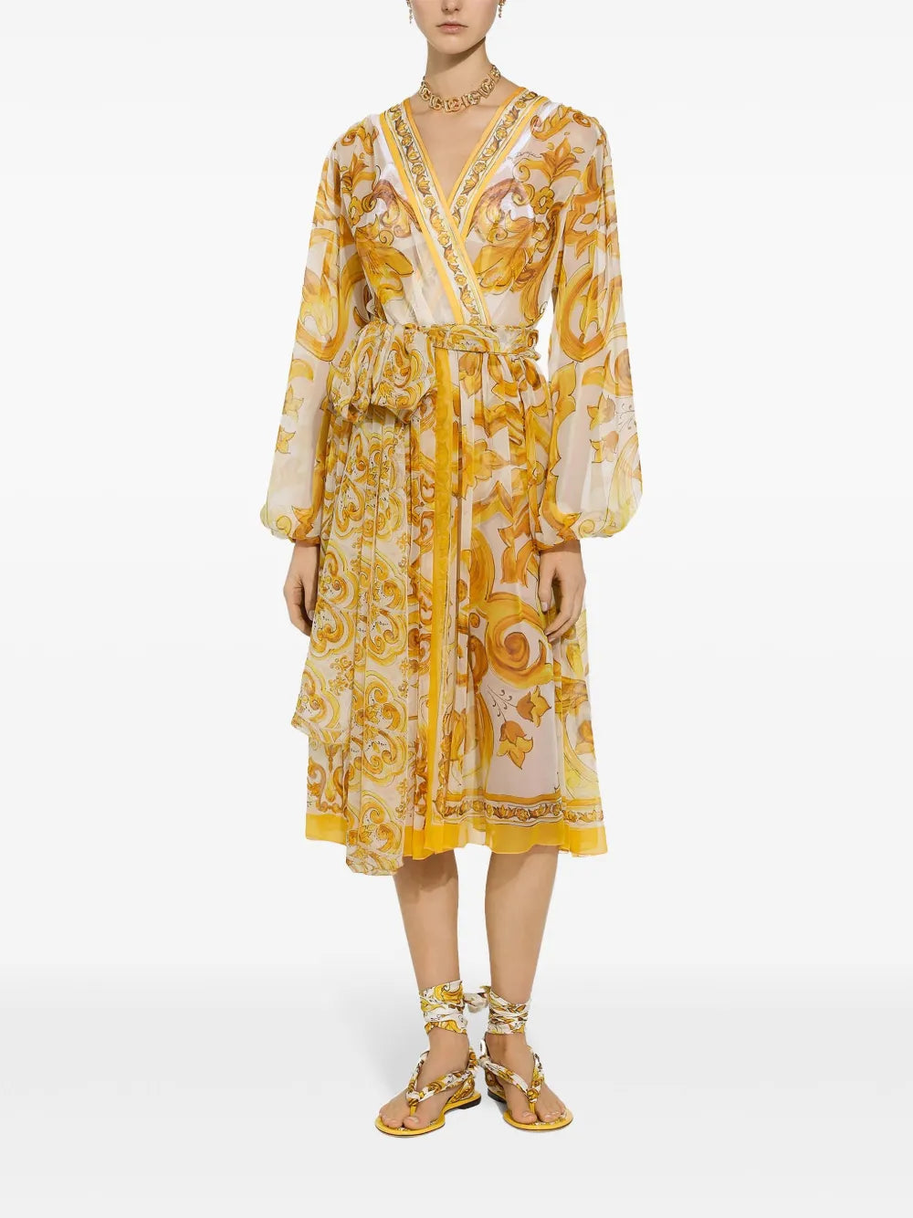Majolica Silk Wrap Midi Dress