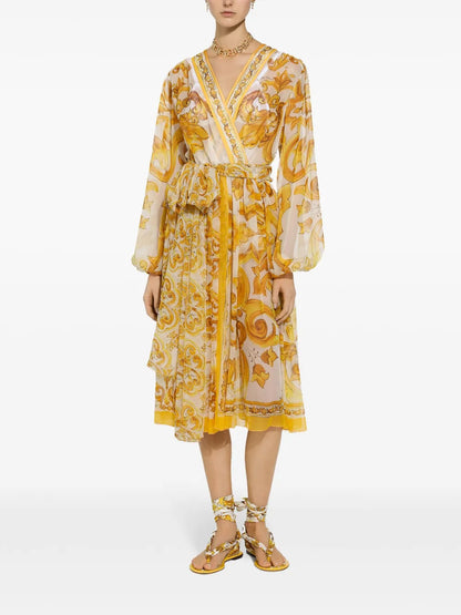 Majolica Silk Wrap Midi Dress