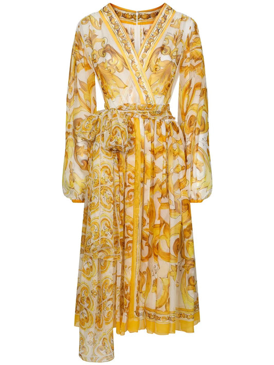 Majolica Silk Wrap Midi Dress