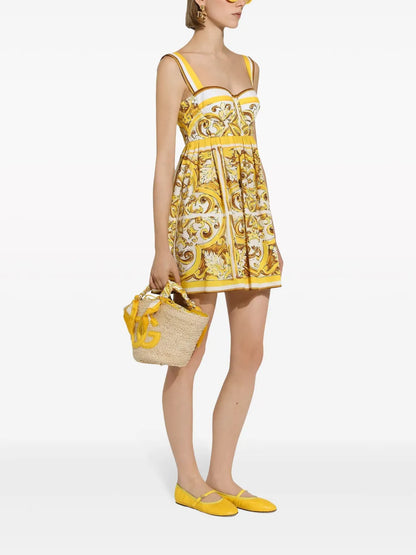 Majolica-Print Cotton Minidress